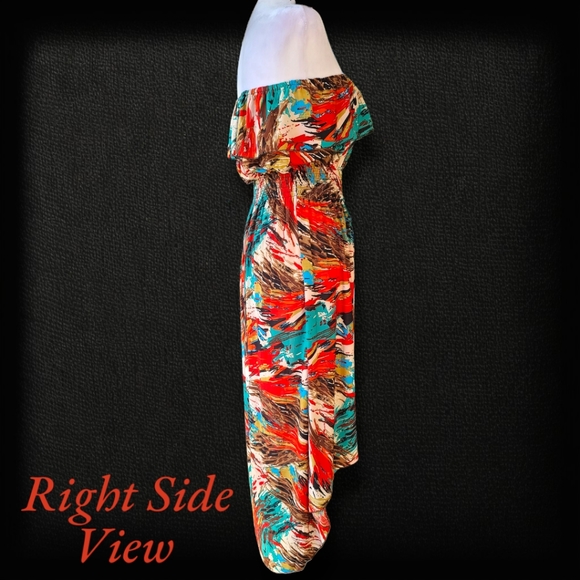 Women's High Low Silk Multi Color Artist Stretch Frill Dress Size XXL - Picture 7 of 8